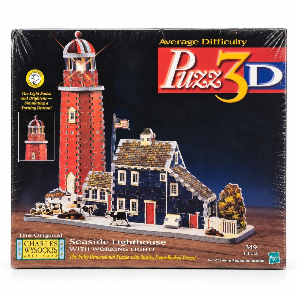 Vintage 1999 Puzz3D Seaside Lighthouse 349 Pc Charles Wysocki Sealed Working lig